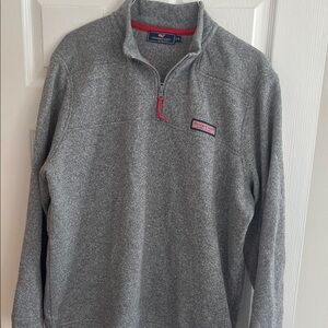 Vineyard Vines Gray Zip-Up Sweater with Red Accents